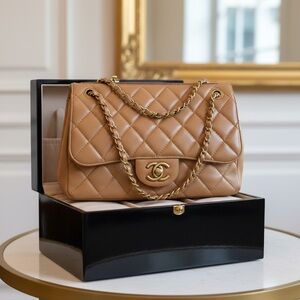 CHANEL Tan Quilted Shoulder Bag